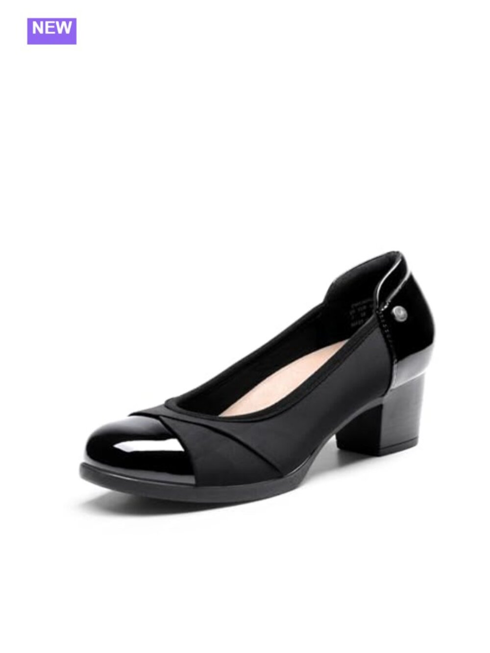 Low Chunky Block Heel Pumps Faux Leather Round Toe Slip-On Work Shoes